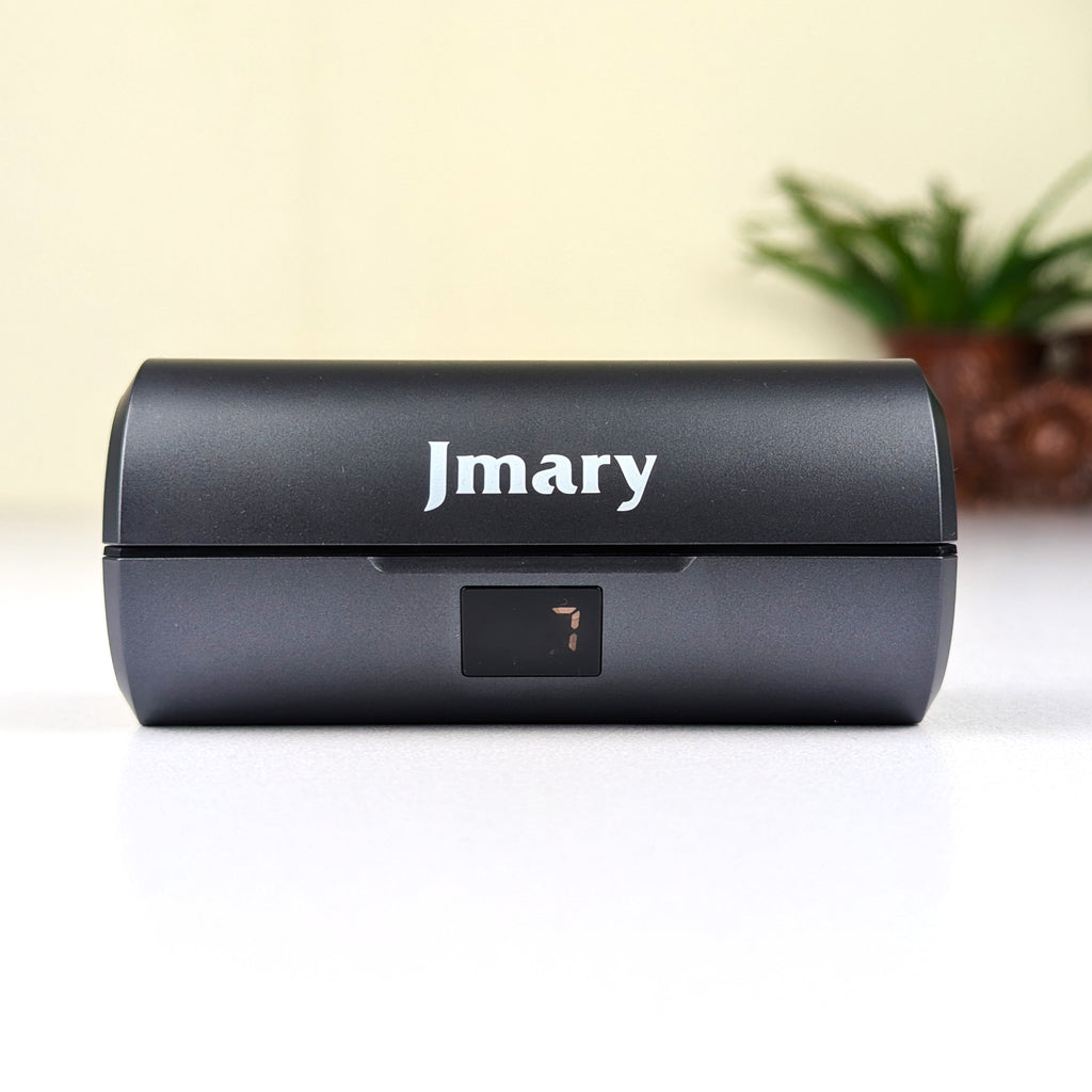 Jmary MW-19 Dual Wireless Lavalier Microphone – 2.4GHz Clip-On Mic with Smart Charging Case, Digital Display, Noise Cancellation & Mute Mode for Vlogging & Interviews
