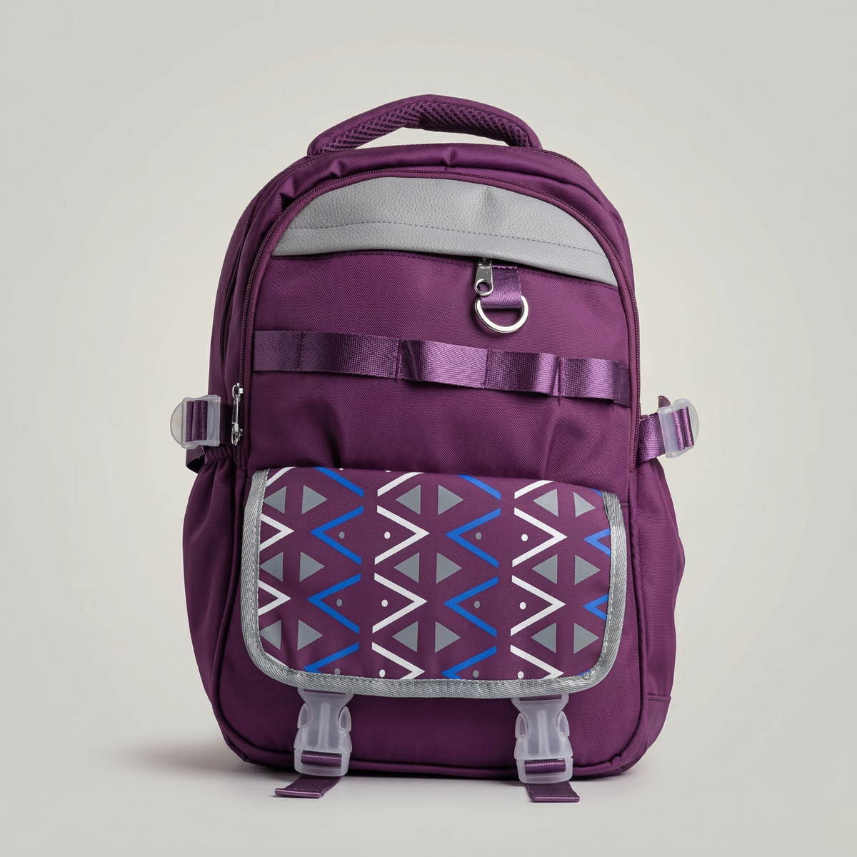 Multi-Pocket Casual Backpack with Geometric Flap