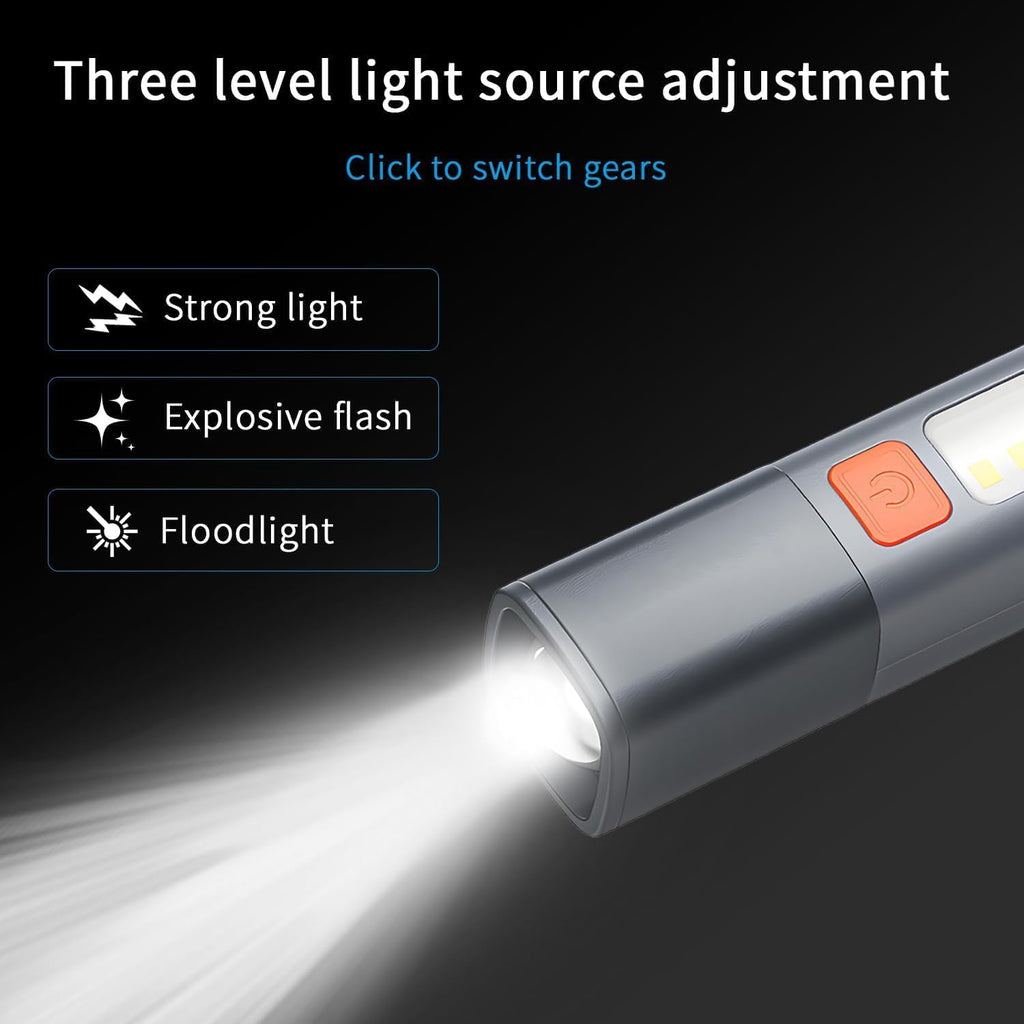 High Power LED Portable COB Zoomable Flashlight – USB Rechargeable Waterproof Mini Torch with Multi-Bright Modes, Backup Battery & Adjustable Focus for Outdoor & Emergency