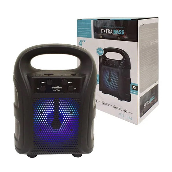 GREATNICE GTS-1386 Portable Wireless Bluetooth Speaker – 4-Inch Driver, LED Lighting Effects, FM Radio, USB/TF Card Support, 500mAh Battery & 10M Range