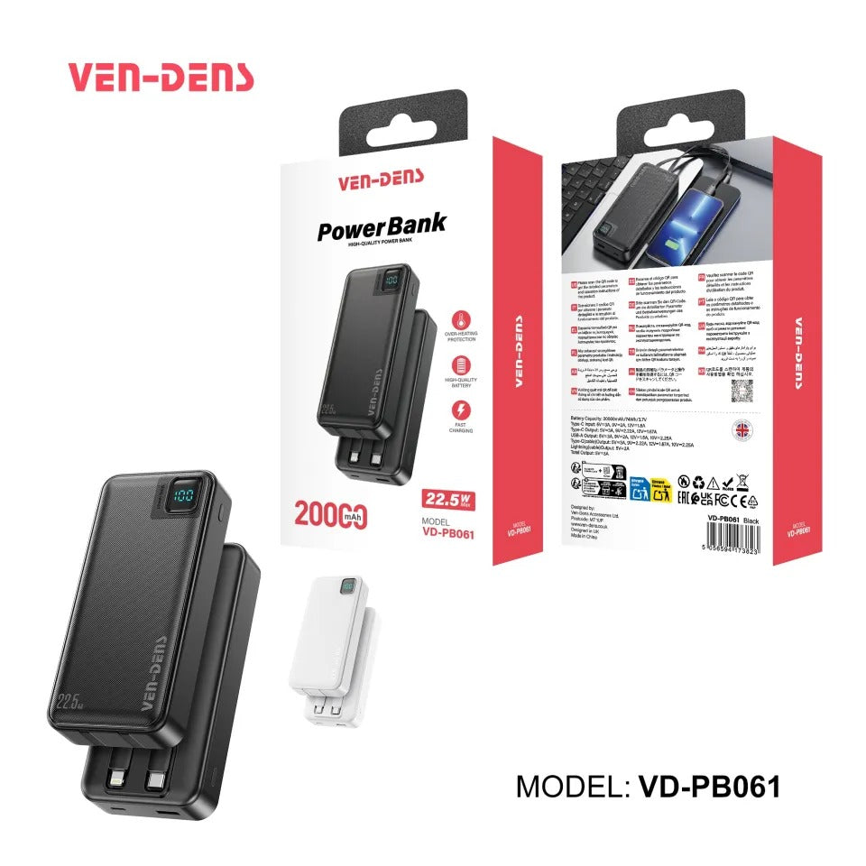 Ven-Dens VD-PB061 20000mAh 22.5W Power Bank Fast Charging High Quality Powerbank