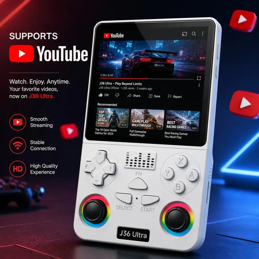 J36 Ultra All-in-One Handheld Gaming Console WiFi & YouTube Streaming and Global Network Connection support