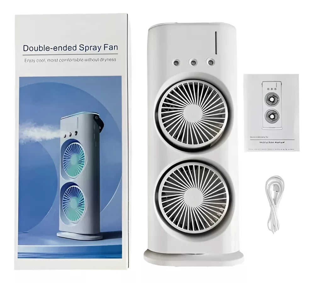 FADIUMS Rechargeable Portable Double-Ended Spray Fan with Humidifier – 600ml Water Tank, 3-Speed Cooling Fan, Built-in Multi-Color LED & USB Type-C Desktop Fan