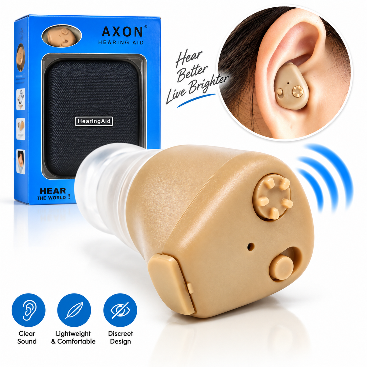 Invisible In-The-Ear Hearing Aid Machine – Compact Digital Sound Amplifier with Volume Control Wheel, Portable Storage/Charging Case & Clear Audio Clarity