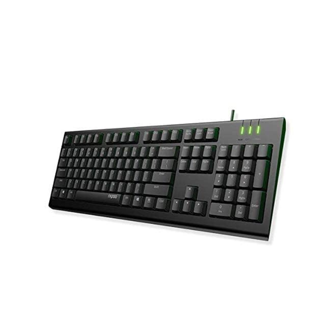 Rapoo NK1900 USB Wired Keyboard (Black) – Full-Size Layout with Palm Rest, Spill-Resistant Design, Multimedia Hotkeys & 2-Year Warranty