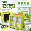 GBL Detachable Battery Solar Floodlight – 100W Super Bright Portable Outdoor LED Work Light with Built-in Power Bank, Weatherproof Design & Camping Emergency Light