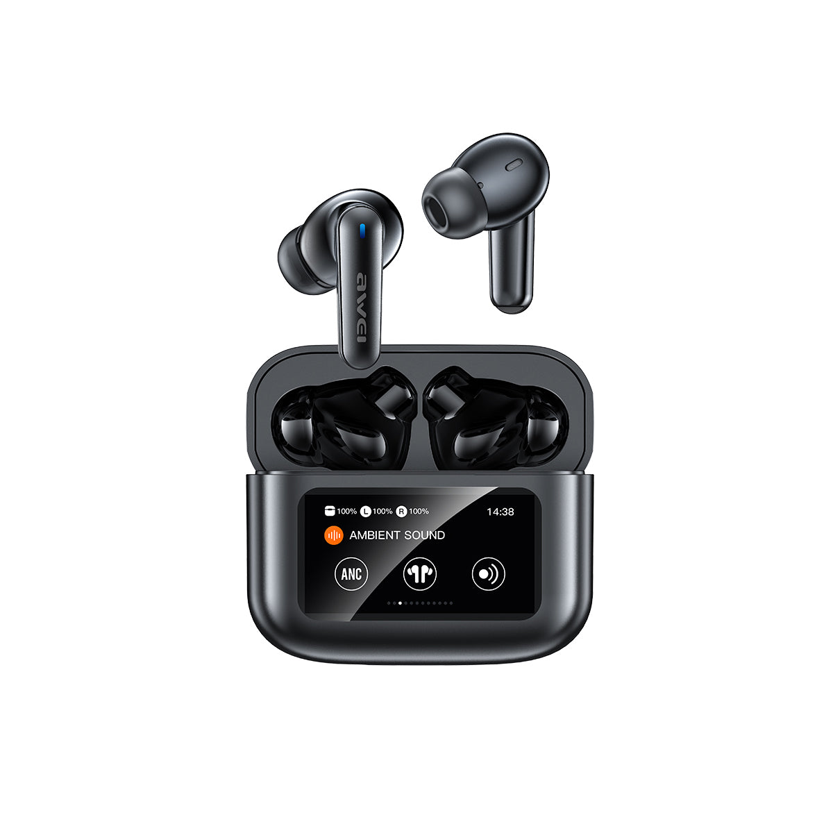 Awei T56 ANC True Wireless Earbuds – Smart LED Touch Screen Charging Case, Bluetooth 5.4, -35dB Active Noise Cancellation & IPX6 Waterproof