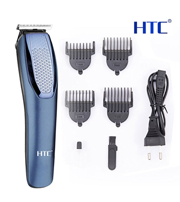 HTC AT-1210 Rechargeable Cordless Beard & Hair Trimmer For Men – 4 Clipper Attachments, 45 Min Runtime (Blue)