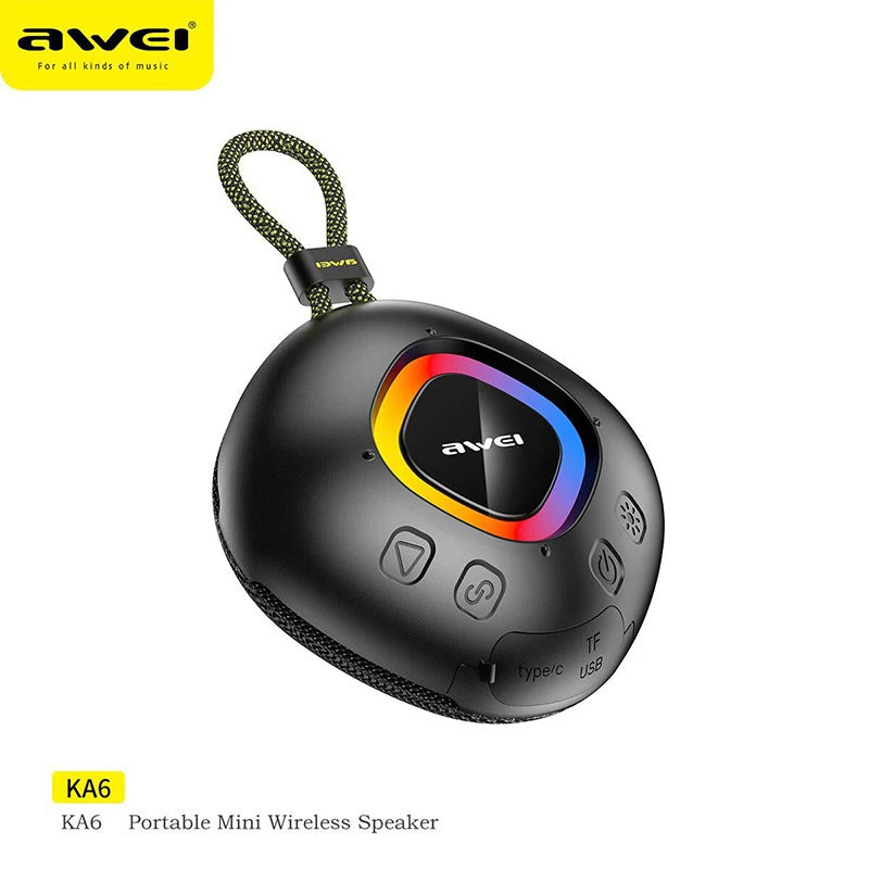 Awei KA6 Mini Portable Wireless Bluetooth Speaker – 8W Powerful Sound, Bluetooth 5.3, IPX6 Waterproof, RGB Ambient Lights, TWS & 1200mAh Battery