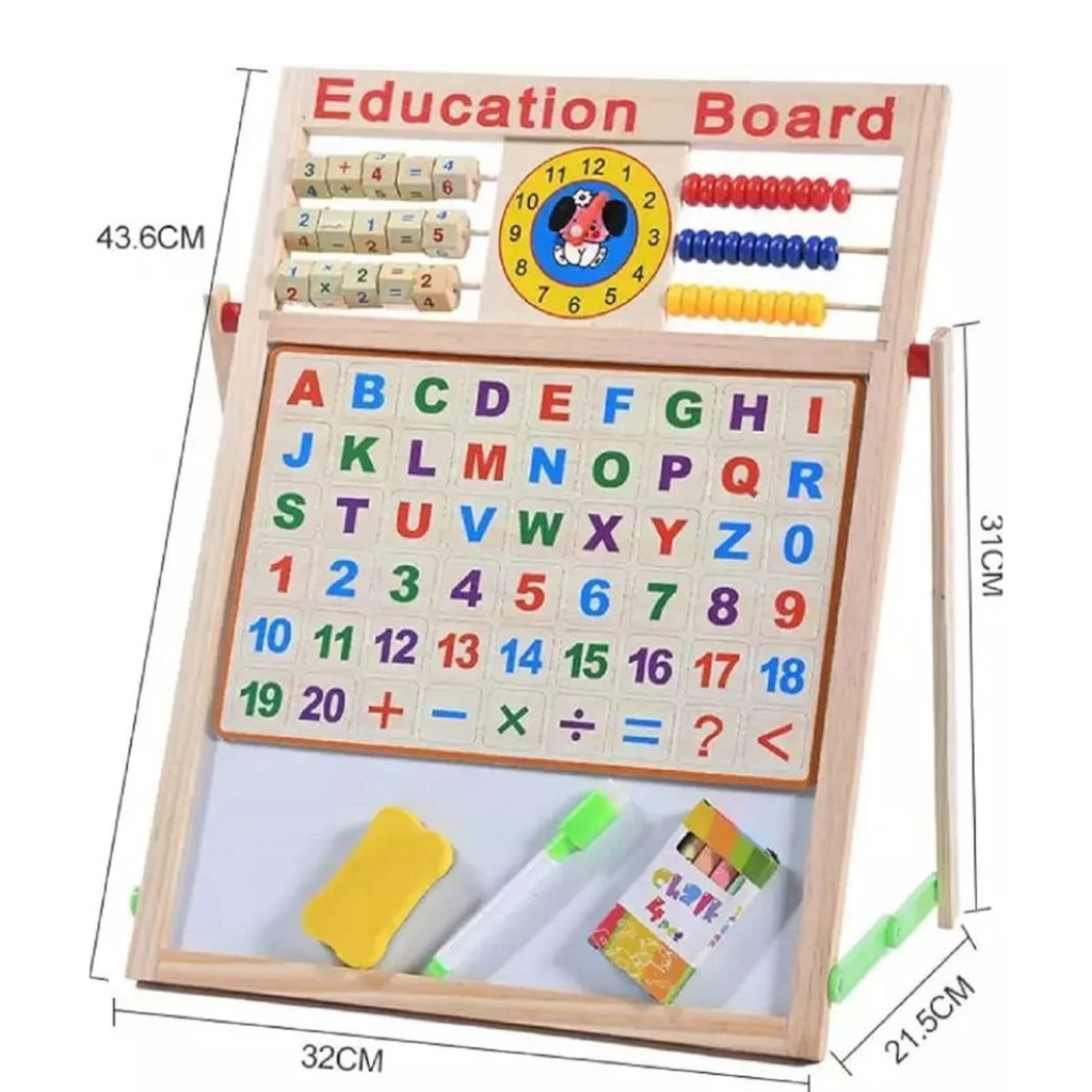 Educational Learning Multipurpose Double-Sided Magnetic Wooden Writing, Drawing Board (Whiteboard + Blackboard)