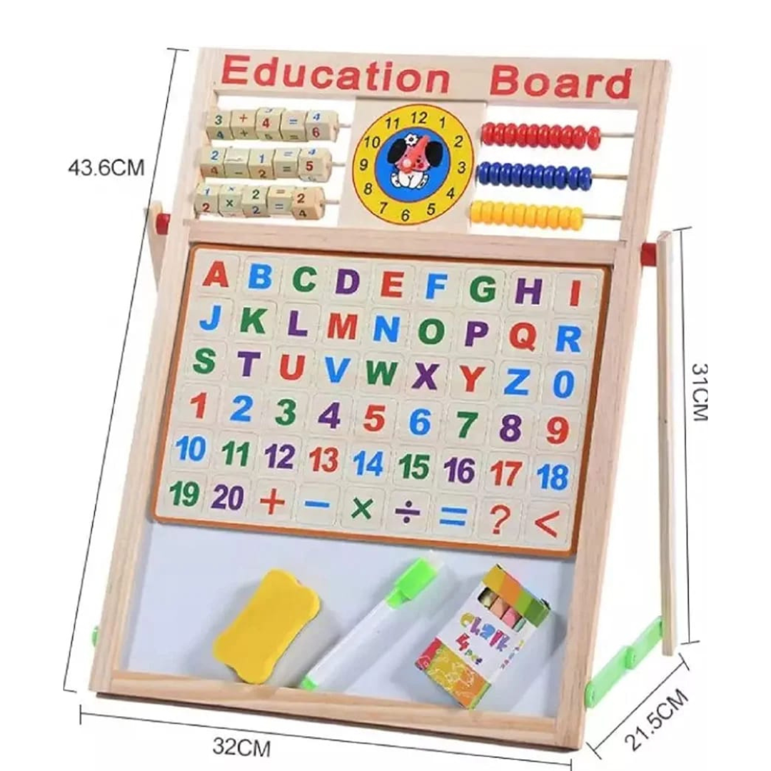 Educational Learning Multipurpose Double-Sided Magnetic Wooden Writing, Drawing Board (Whiteboard + Blackboard)