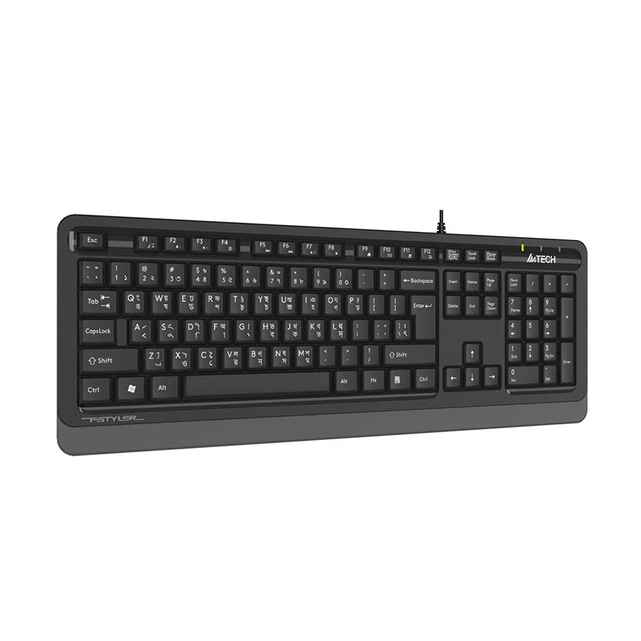 A4Tech FK10 Multimedia Comfort Keyboard – Sleek Round-Square Keycaps, 12 Hotkeys, Laser-Engraved Characters & Spill-Resistant Wired USB Keyboard