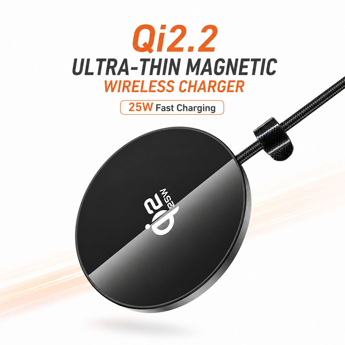 Hoco CW63 Pro Qi2.2 Ultra-Thin Magnetic Wireless Charger – 25W Fast Wireless Charging Pad with Built-in 1.2m USB-C Cable, Aluminum Alloy Build & Strong Magnet