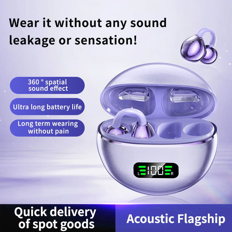 Q71 True Wireless Open-Ear / Ear Clip Earbuds – Digital LED Display, HD Stereo Sound, Noise Reduction Call Feature, 30mAh Earbud & 180mAh Charging Case for Sports & Daily Use