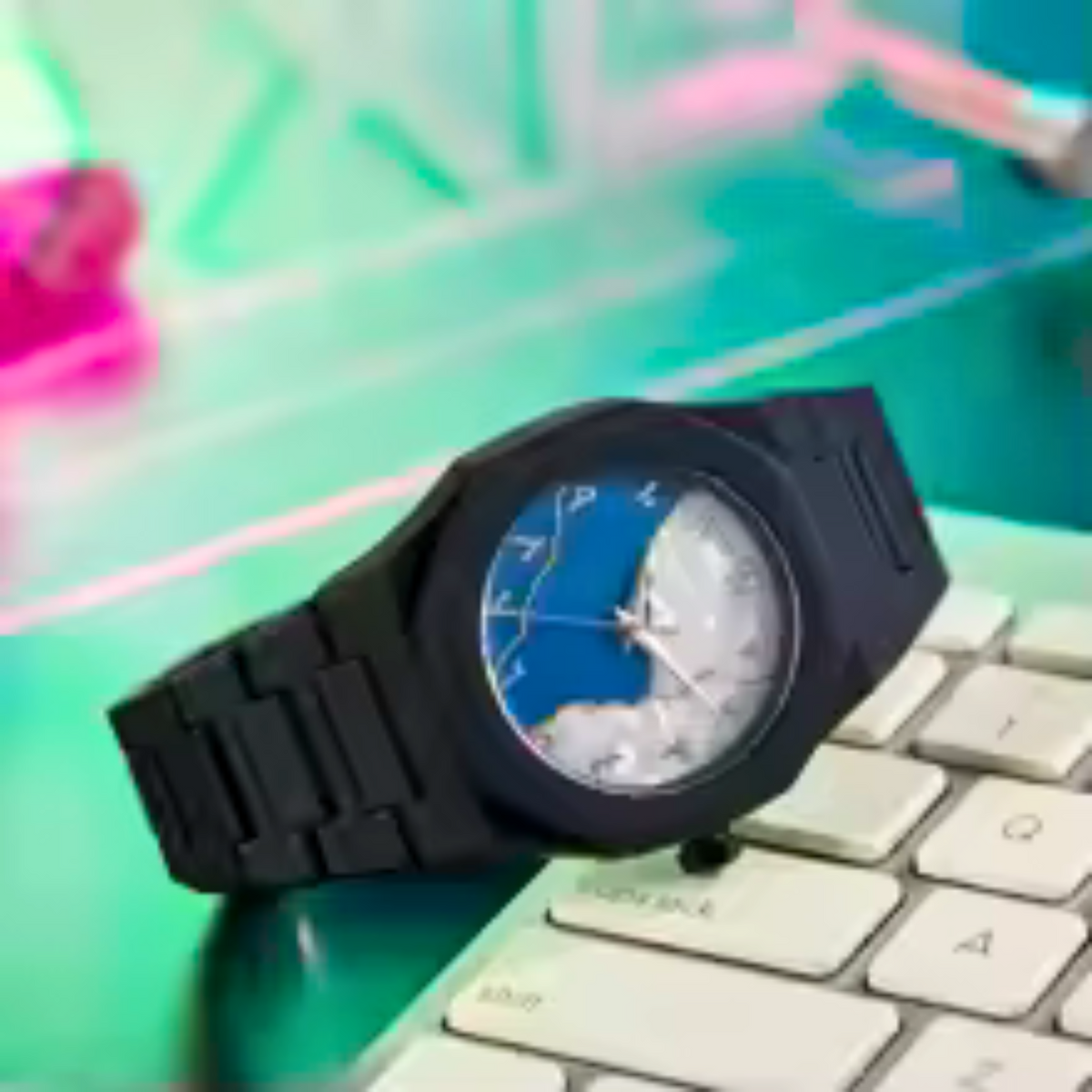 Aura watch 2025 New Arabic Aura Watch ( multi colour dial) Modern Creative Design (Chain cutter + Box free)