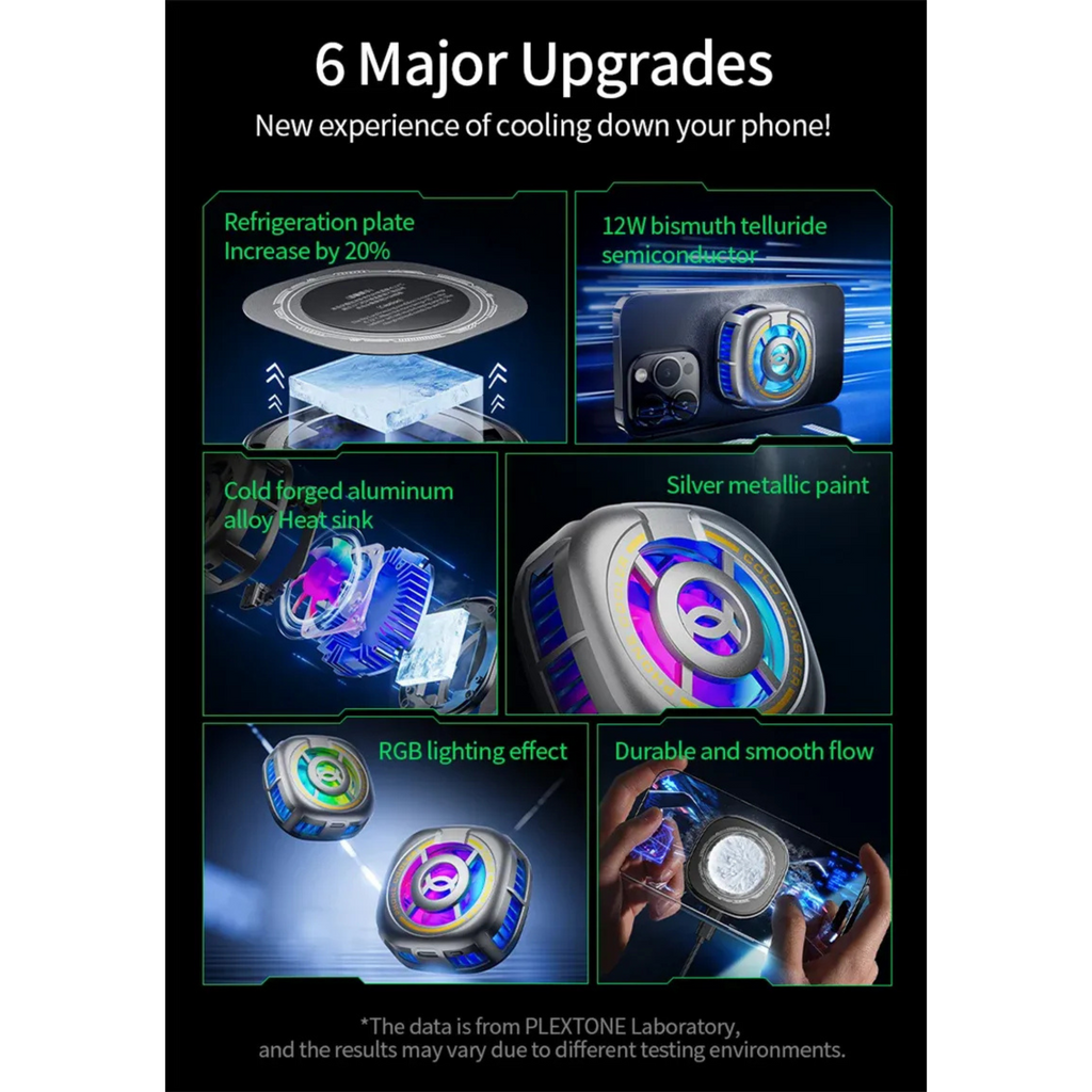 Plextone EX2 Ultra RGB Magnetic Mobile Phone Cooler – Advanced Semiconductor Refrigeration, Fast Cooling, MagSafe Compatible, Lightweight 63g & Silent High-Speed Fan for Gaming