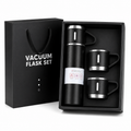 3-Piece Stainless Steel Vacuum Flask Set – 500ml Double-Wall Insulated Thermos Bottle with Cups for Hot & Cold Drinks, Travel & Gifting