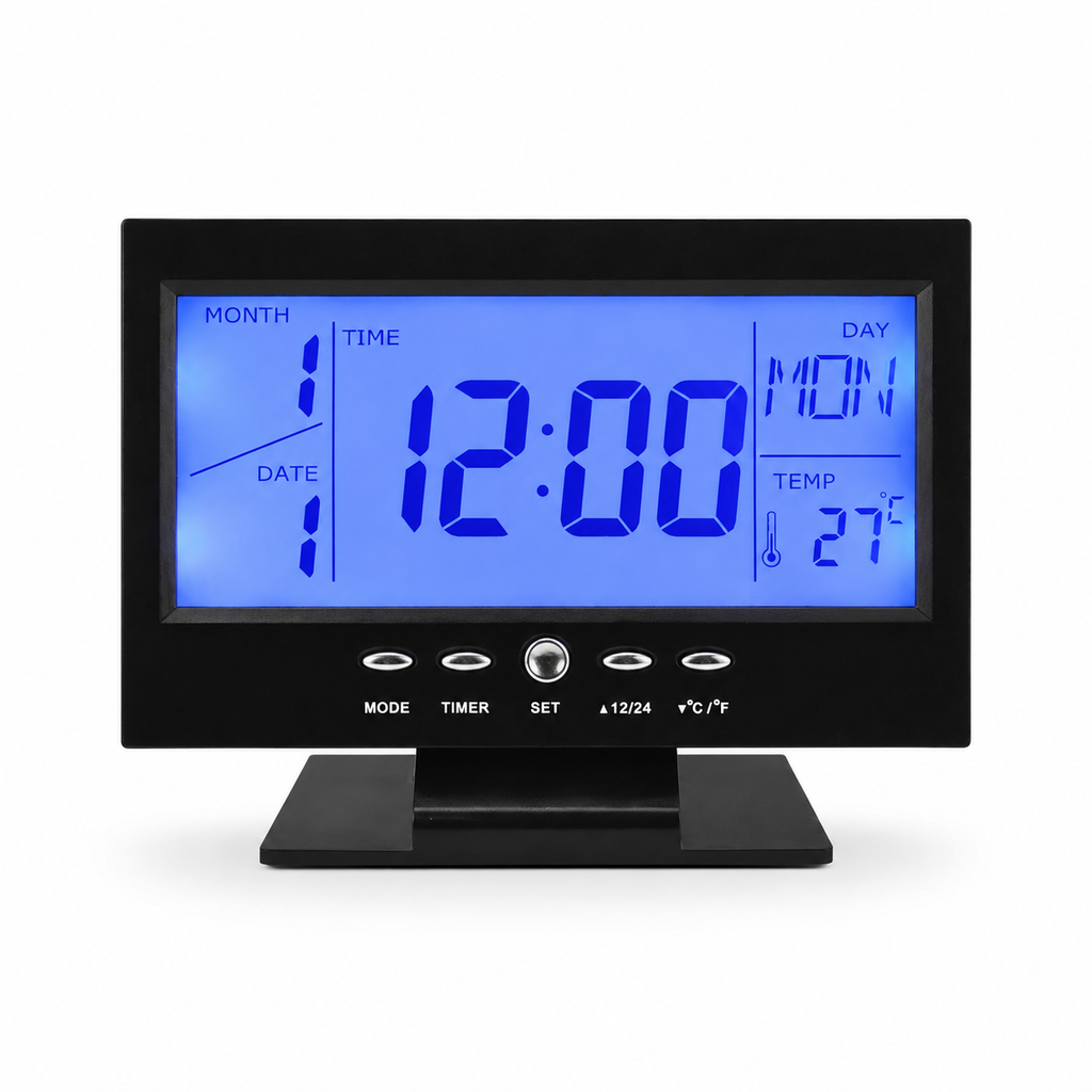 Digital LCD Clock with Calendar, Temperature Sensor, Alarm for Table and Study Desk
