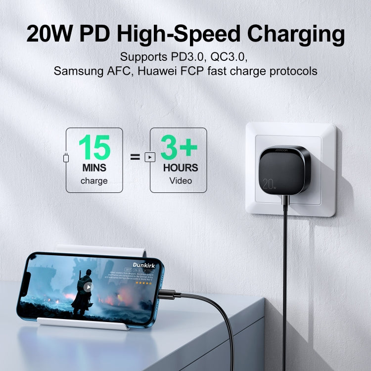 Joyroom L-P210 PD 20W Type-C Fast Charger – 3-Pin Plug Wall Adapter with Global Compatibility, Fireproof PC Build & Portable Design