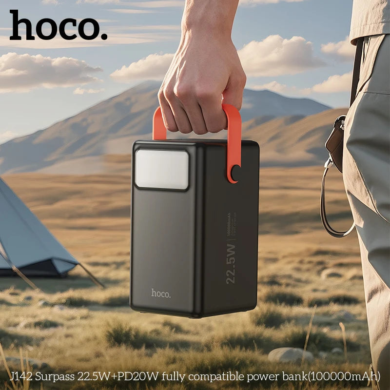 HOCO J142 100,000mAh Power Bank – 22.5W & PD 20W Fast Charging Portable Power Station with Built-in LED Desk Lamp & Multi-Port Outputs