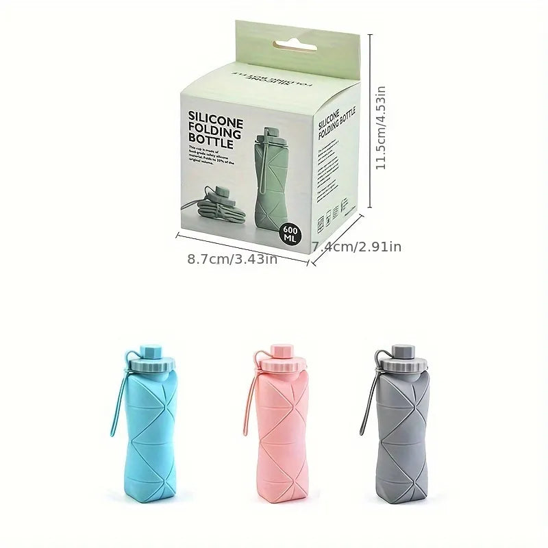 Creative Silicone Folding Water Cup – 600ml Portable & Scalable Leak-Proof Travel Bottle with Lid & Handle for Sports, Gym, Office & School (Multi-Color)
