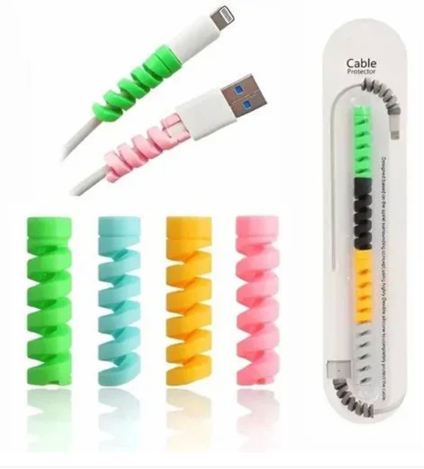 Flexible Silicone Spiral Cable Protector - 4 Piece Set for Charging Cords