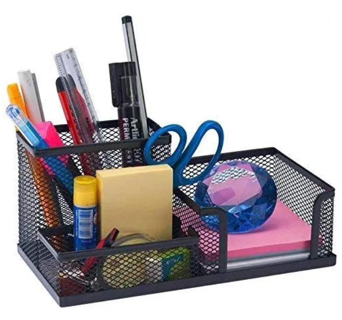 Metal Mesh Desk Organizer - Multi-Compartment Stationery Storage Stand