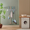 Wall-Mounted Mop and Broom Holder - 4 Slots and 4 Utility Hooks