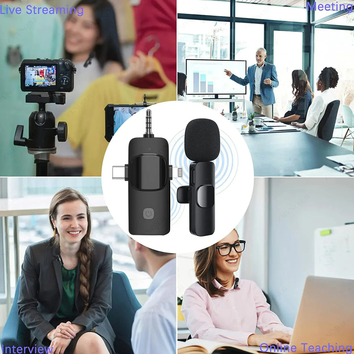 3-in-1 Universal Wireless Lavalier Microphone – Omnidirectional Condenser Clip-On Mic with iPhone, Type-C & 3.5mm Connectors for Cameras, Computers, Smartphones & Live Streaming