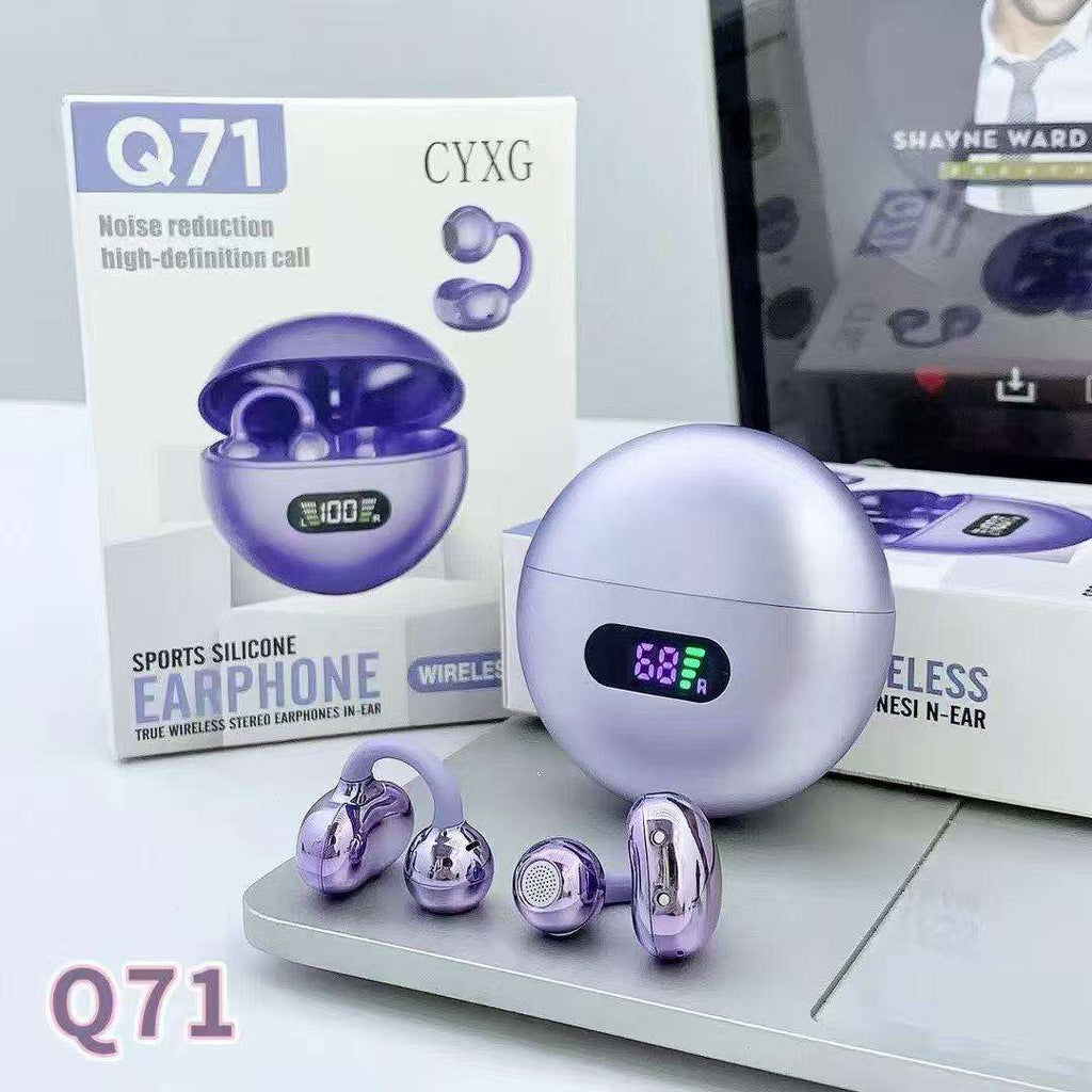 Q71 True Wireless Open-Ear / Ear Clip Earbuds – Digital LED Display, HD Stereo Sound, Noise Reduction Call Feature, 30mAh Earbud & 180mAh Charging Case for Sports & Daily Use