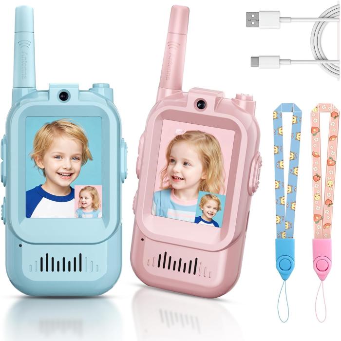 Kids Video Walkie Talkie 2-Way Intercom Set – 2.0" Screen, Built-in Camera, No SIM/Internet Required, Type-C Rechargeable Wireless Toy for Children