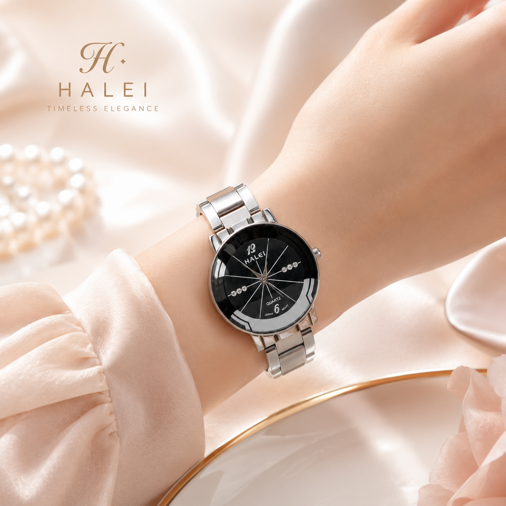 HALEI Premium Women's Quartz Analog Watch – Stainless Steel Strap, Round Case, Mineral Glass, Water Resistant, Elegant Japanese Movement Wristwatch for Ladies