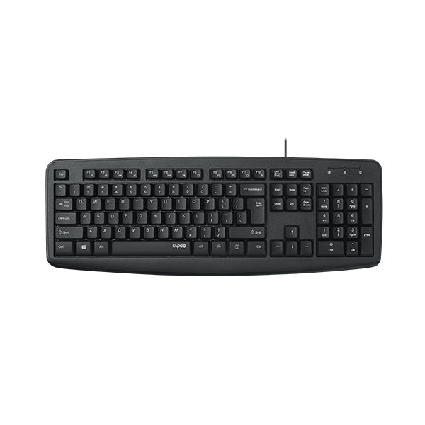 Rapoo NK2600 USB Wired Keyboard (Black) – Full-Size Layout with Integrated Palm Rest, Spill-Resistant Design, Multimedia Hotkeys & 2-Year Warranty