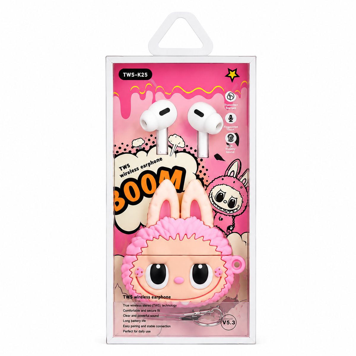 Cute Cartoon 3D Labubu Silicone Protective Shell TWS Wireless Earbuds – Bluetooth In-Ear Headphones with HD Sound, IPX4 Waterproof & Long Battery