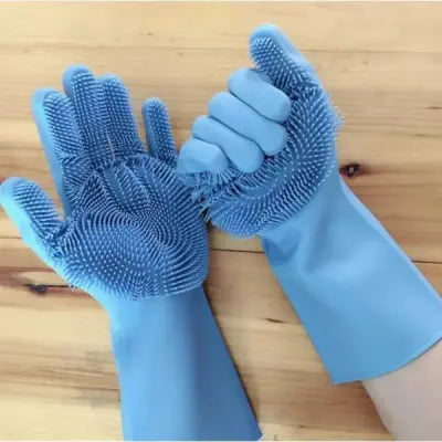 2 Pcs Magic Silicone Dish Washing Gloves – 2-in-1 Reusable Waterproof Cleaning Gloves with Built-in Scrubbers for Kitchen, Dishwashing & Heat Resistant up to 440°F (Multicolor)