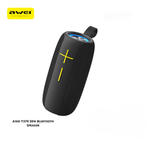 Awei Y370 Portable Wireless Bluetooth Speaker – 20W Dual Drivers, Bluetooth 5.0, IPX6 Waterproof, 3600mAh Battery, Sideband LED Lights & FM/USB Support