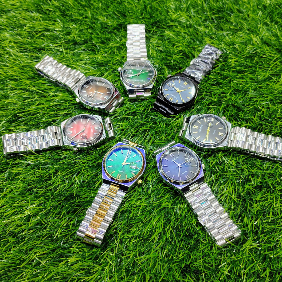 Citizen Watch Silver & Golden Chain with Green Display