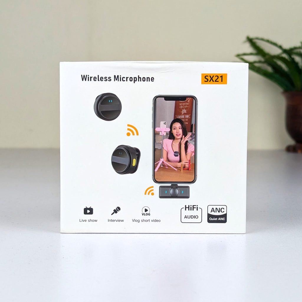 SX21-New 2-in-1 Wireless Lavalier Microphone – Dual Mic Setup for Crystal Clear Mobile Recording
