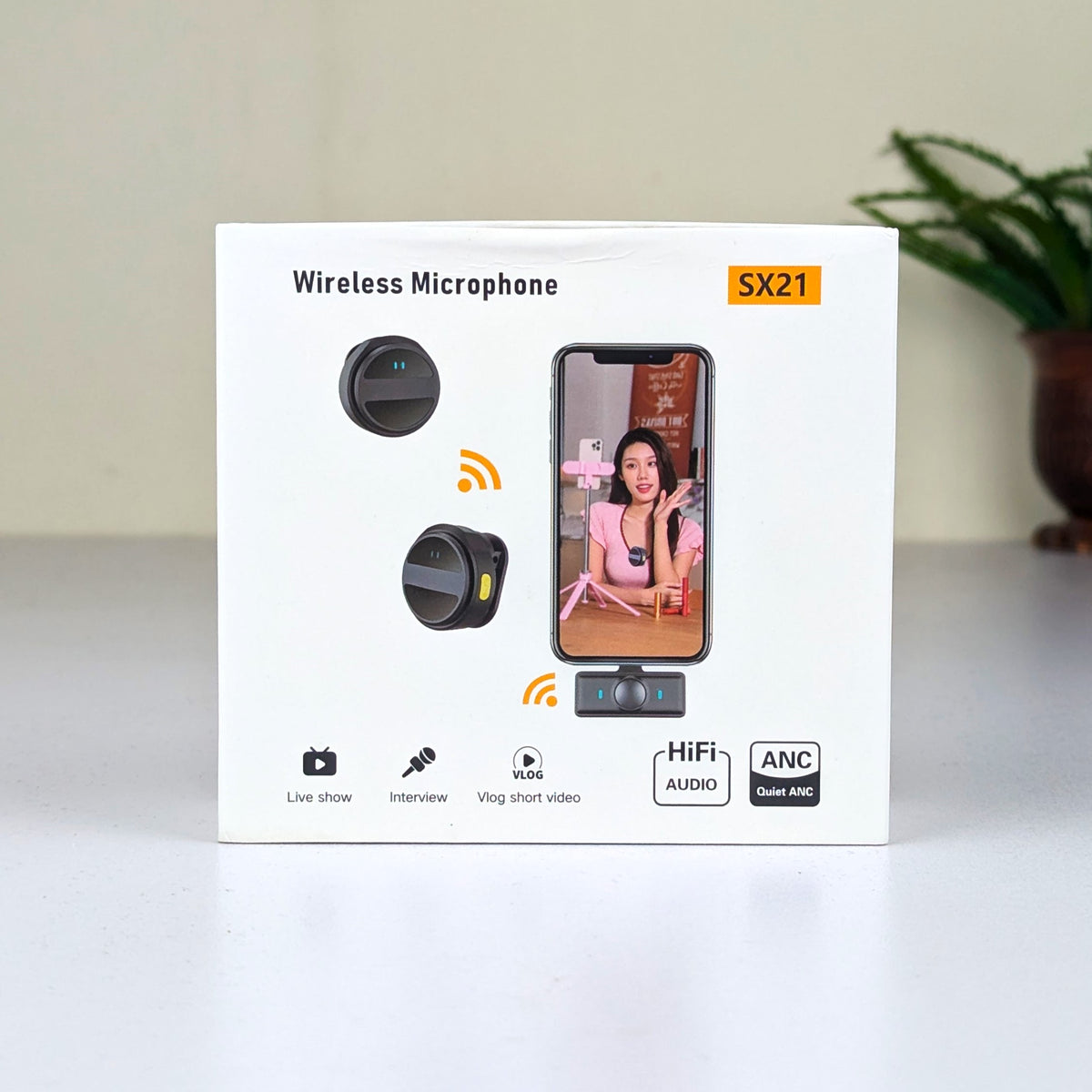 SX21-New 2-in-1 Wireless Lavalier Microphone – Dual Mic Setup for Crystal Clear Mobile Recording