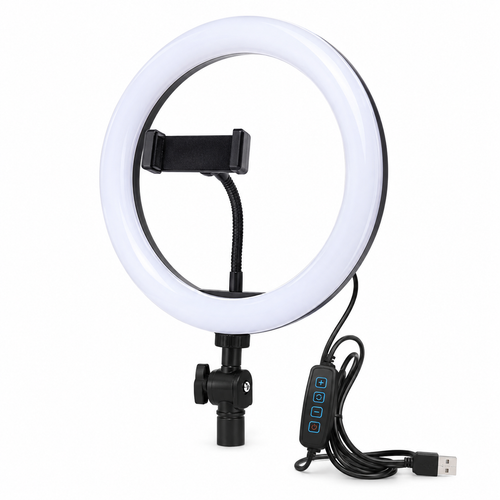 10-Inch LED Ring Light with Tripod Stand & Phone Holder – Dimmable Beauty Light with 3 Color Modes, 10 Brightness Levels & Bluetooth Remote for Vlogging, Makeup & Photography