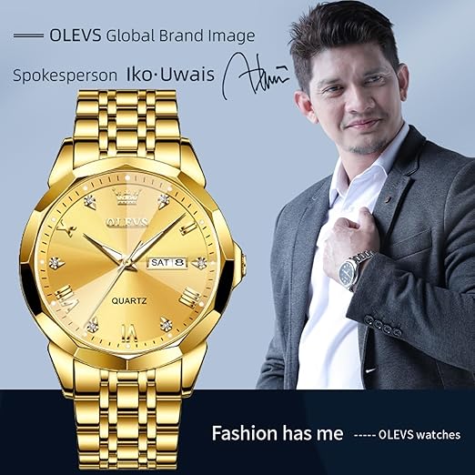 Butter Fly Lock OLEVS 9931G New Exclusive Design Quartz Watch for Men Golden