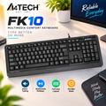 A4Tech FK10 Multimedia Comfort Keyboard – Sleek Round-Square Keycaps, 12 Hotkeys, Laser-Engraved Characters & Spill-Resistant Wired USB Keyboard