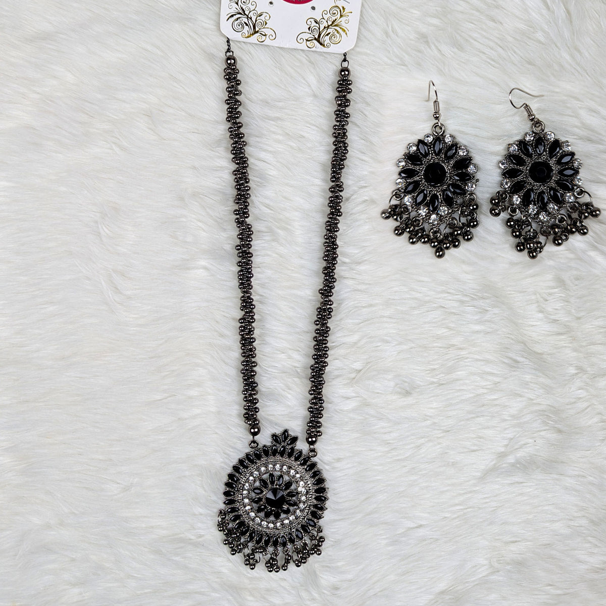 Antique Oxidized Necklace & Earrings Set – (Multiple Colors Available)