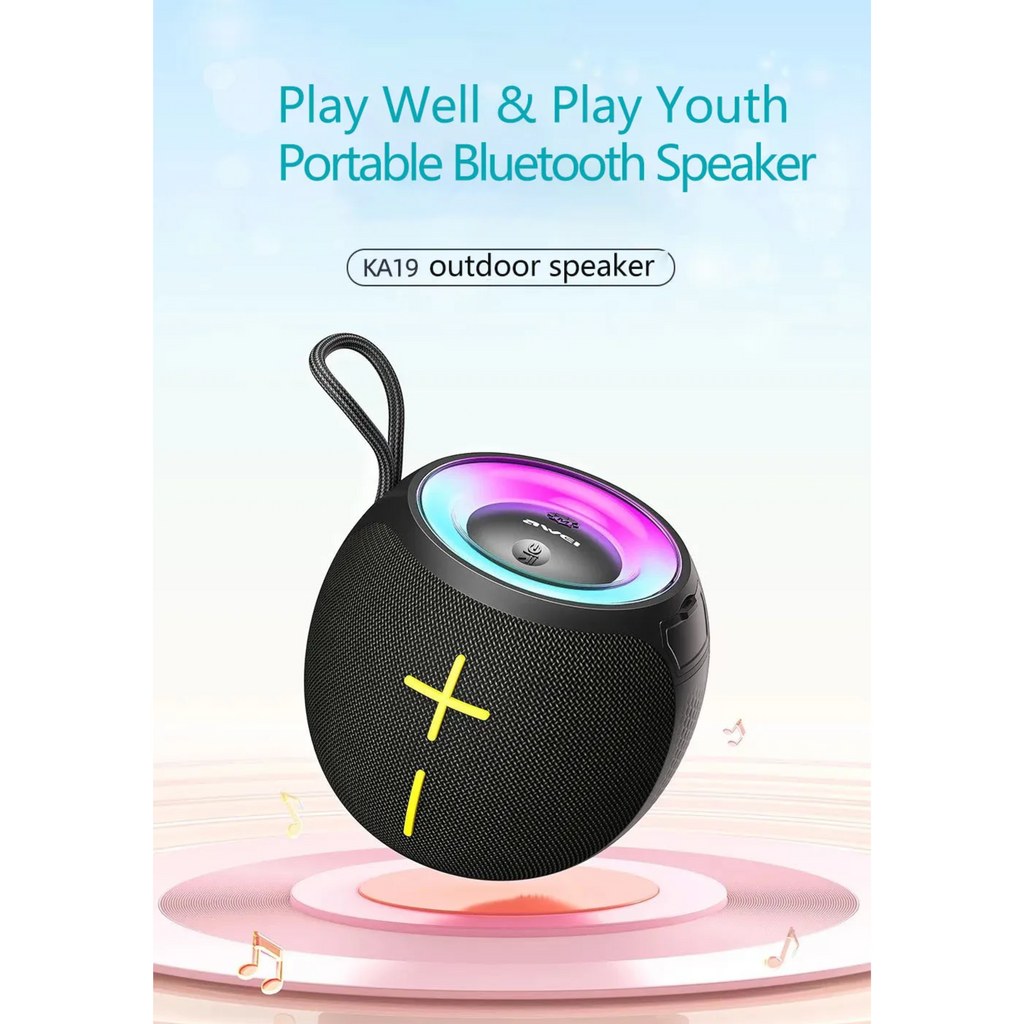 Awei KA19 Portable Wireless Bluetooth Speaker – 360° Surround Stereo Sound, Bluetooth 5.3, 12W Power, IPX4 Waterproof & RGB Ambient Light