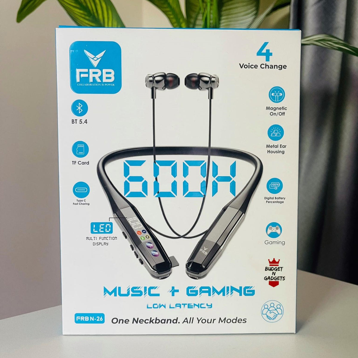 FRB N-26 Wireless Bluetooth 5.4 Neckband Earphone - 600 Hours Standby