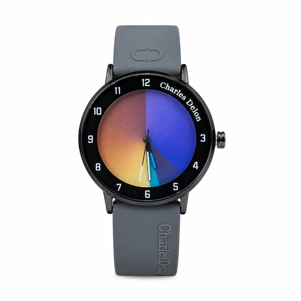 Charles Delon Waterproof Color-Changing Dial Watch for Him & Her – Unisex Ash Silicone Strap Gradient Dial Wristwatch