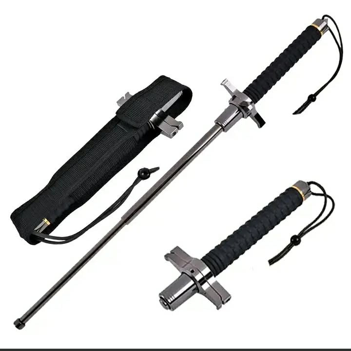 28 Inch Expandable Defence Stick – Heavy Duty Hardened Steel Tactical Baton with Glass Breaker Tip & Anti-Slip Rubber Grip for Personal Safety