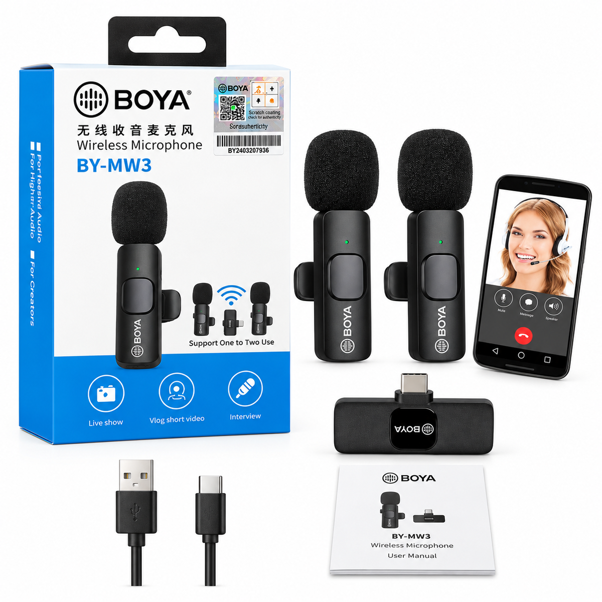 BOYA BY-MW3 Lightning Wireless Lavalier Microphone – Plug & Play Omnidirectional Clip-On Mic with 65ft Range, 8H Battery & Real-Time Sync for iPhone & iPad