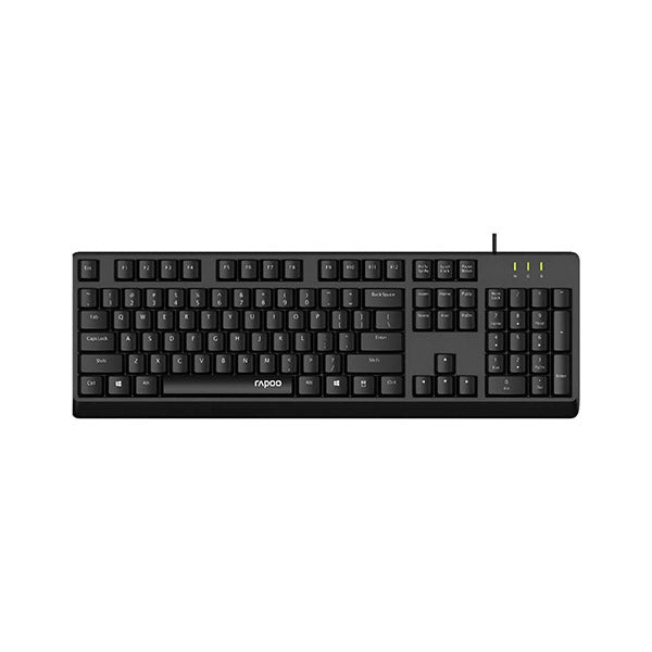 Rapoo NK1900 USB Wired Keyboard (Black) – Full-Size Layout with Palm Rest, Spill-Resistant Design, Multimedia Hotkeys & 2-Year Warranty