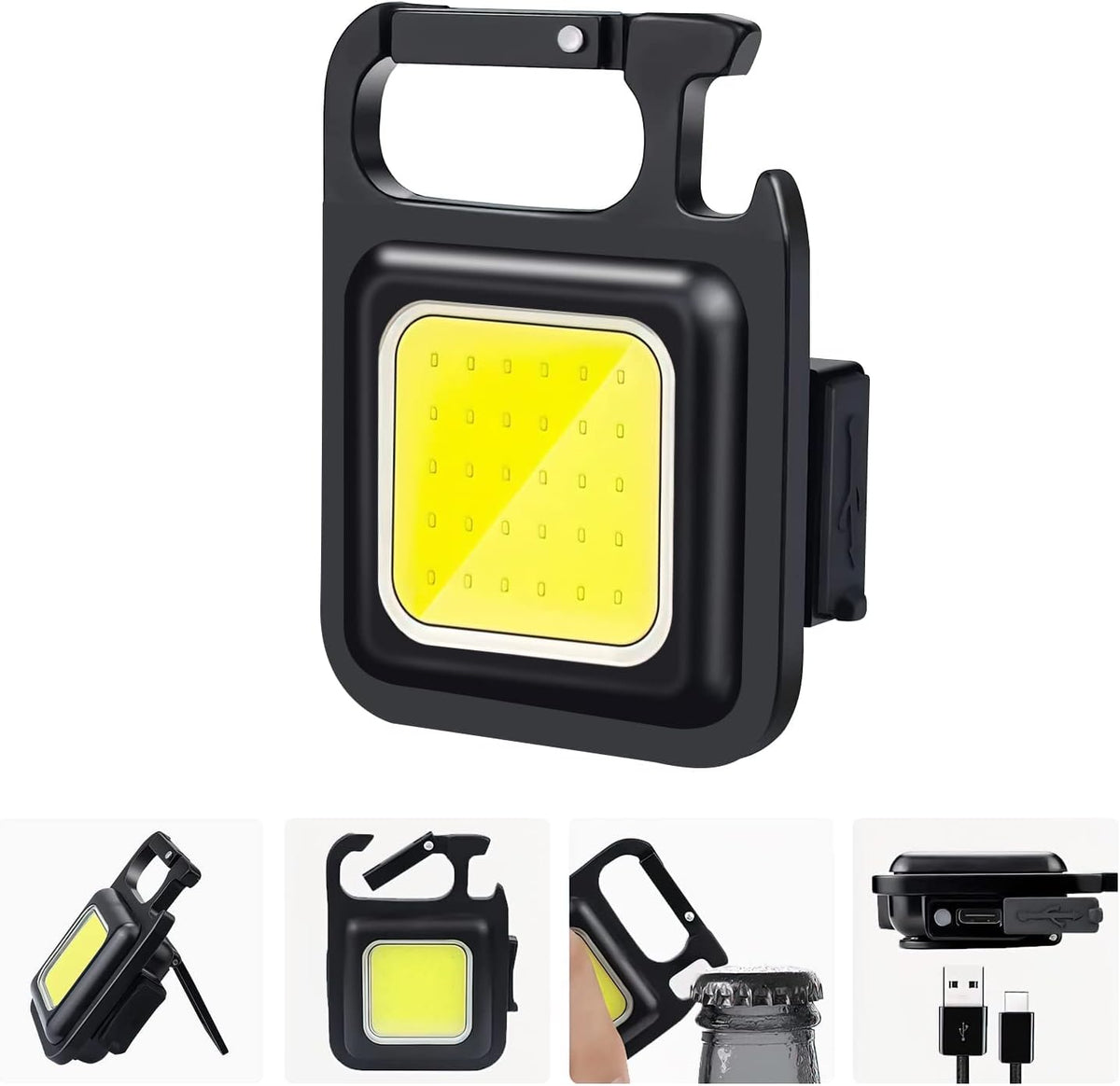 GEBSKIB 800 Lumen COB LED Keychain Work Light – Ultra-Bright Portable Mini Flashlight with 3 Lighting Modes, Magnetic Suction, Bottle Opener & Type-C Rechargeable Aluminum Design